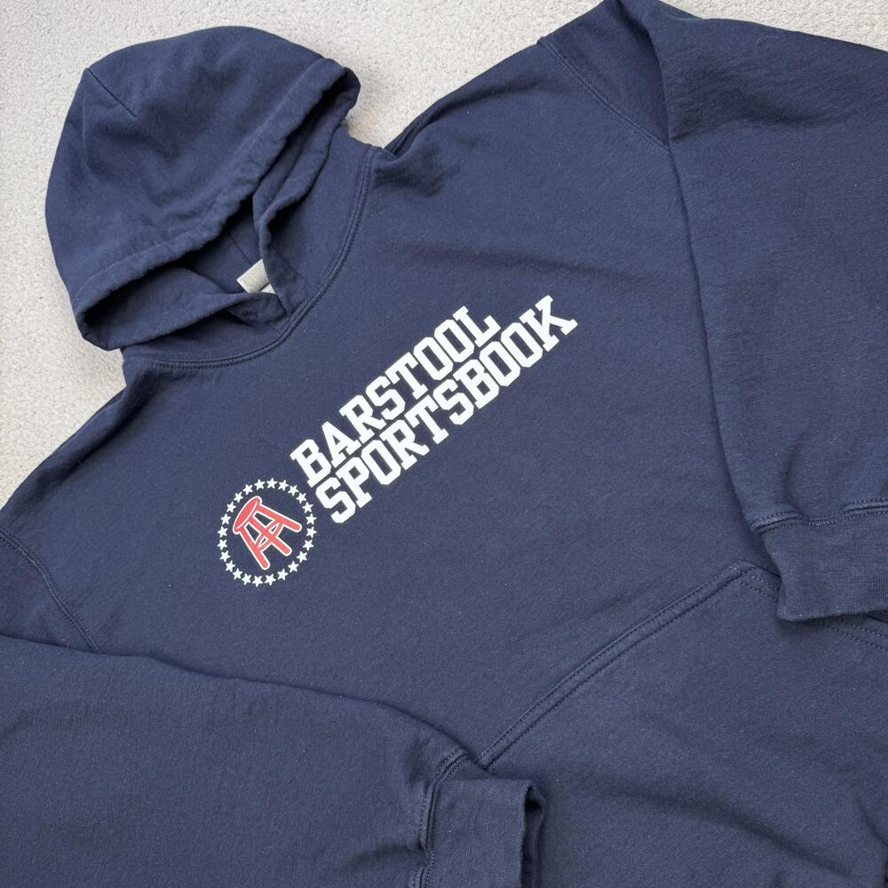 Barstool Sportsbook Hoodie Mens Medium Navy Blue Gildan Heavy Blend Pullover